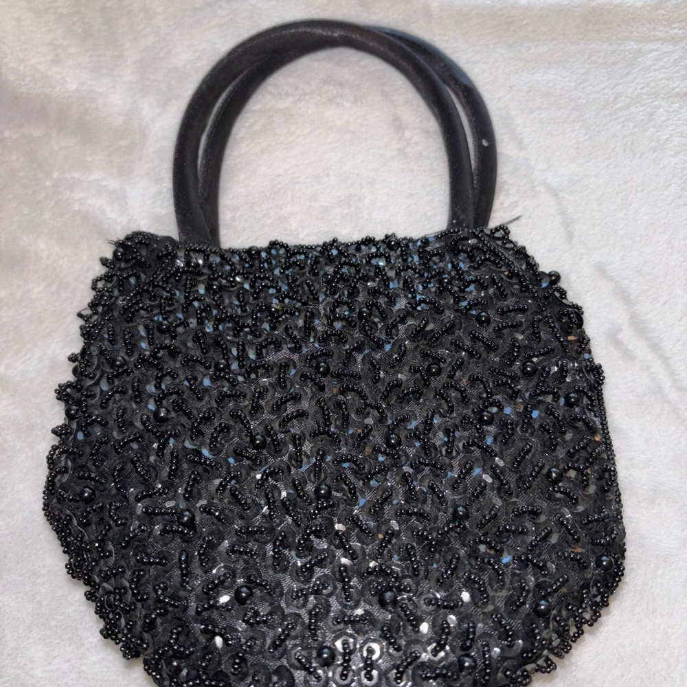 Elegant Black Beaded Handbag